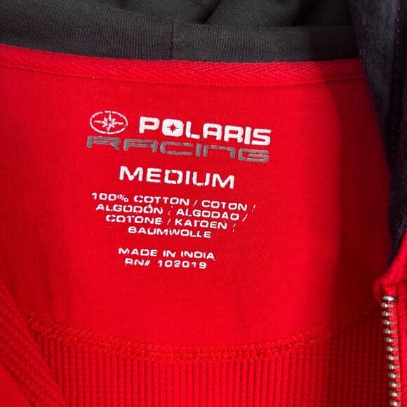Polaris Racing Red Hooded 100% Cotton Full Zip Thermal Sweatshirt Size Medium - Picture 10 of 13